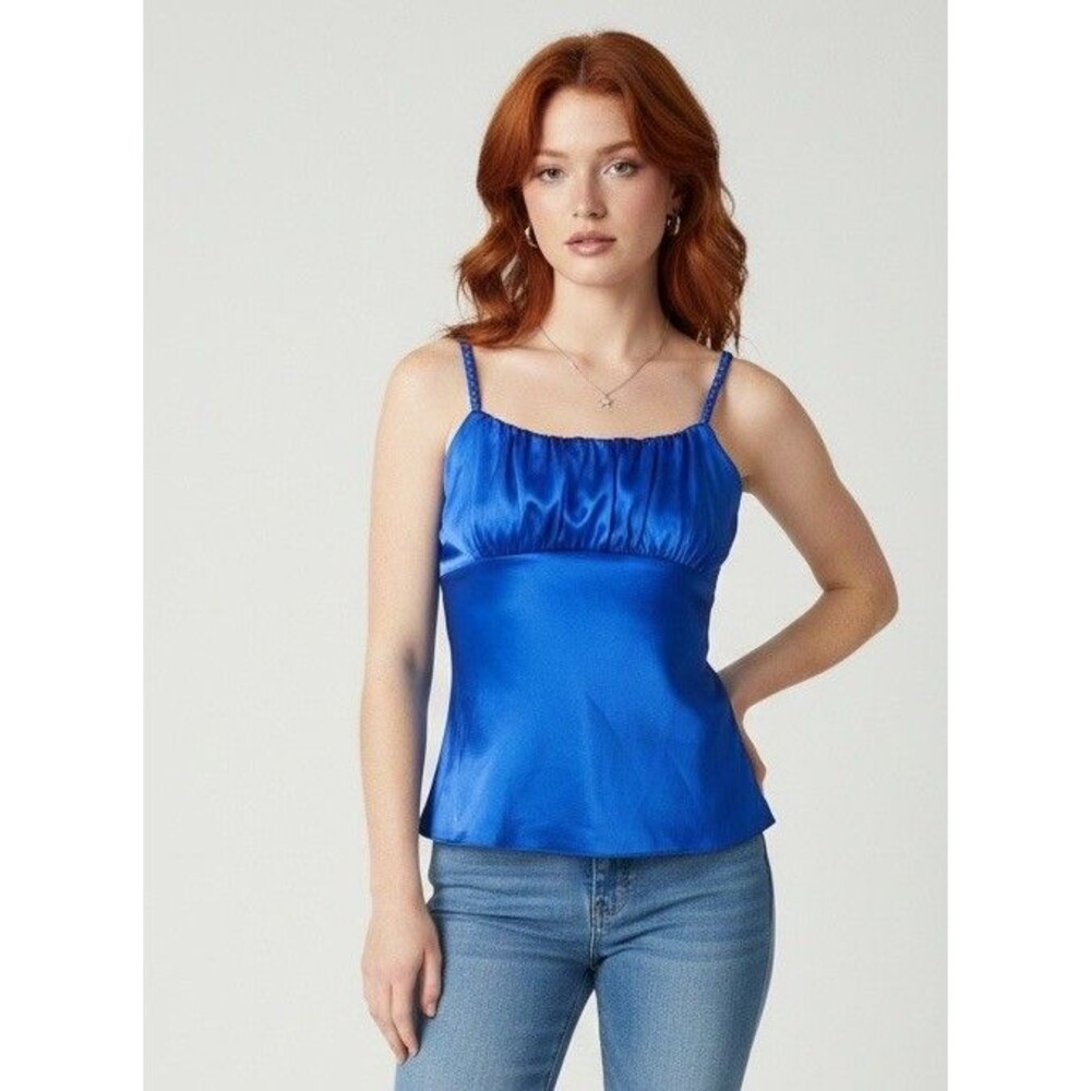 VTG B-wear Byer California Women’s Y2K Blue Satin Cami Tank Top Babydoll Size M